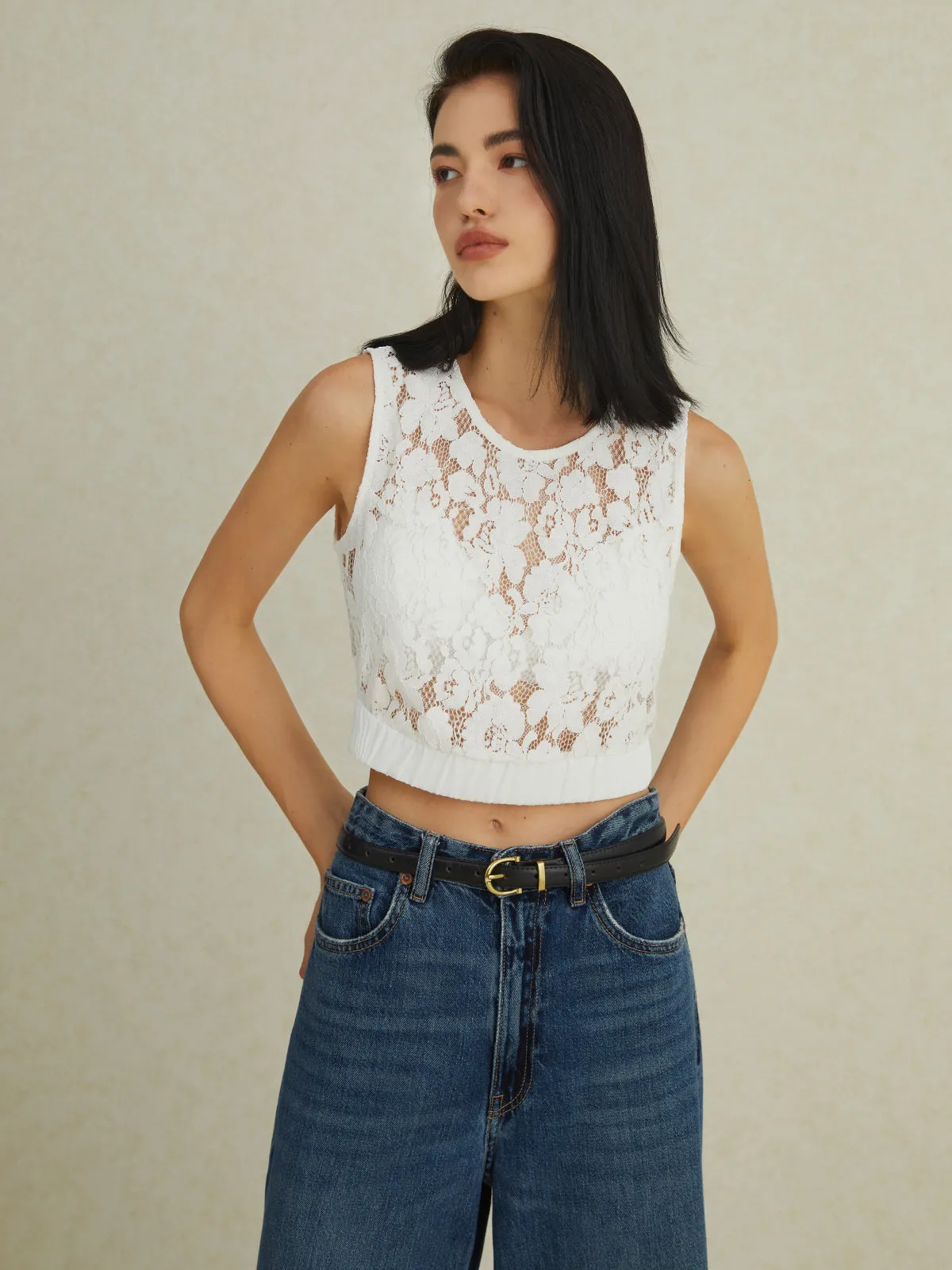 Lace Multi Floral Tank Top sold by COMMENSE product image thumbnail 4