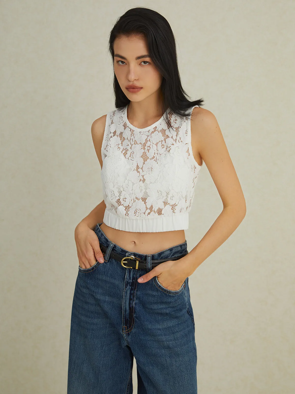 Lace Multi Floral Tank Top sold by COMMENSE