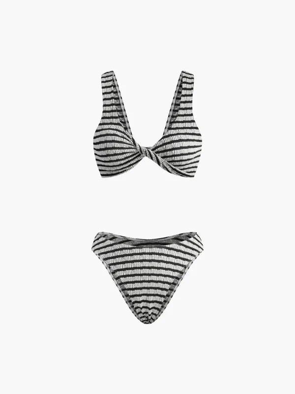 Knotted Stripe Knit Bikini Set sold by COMMENSE