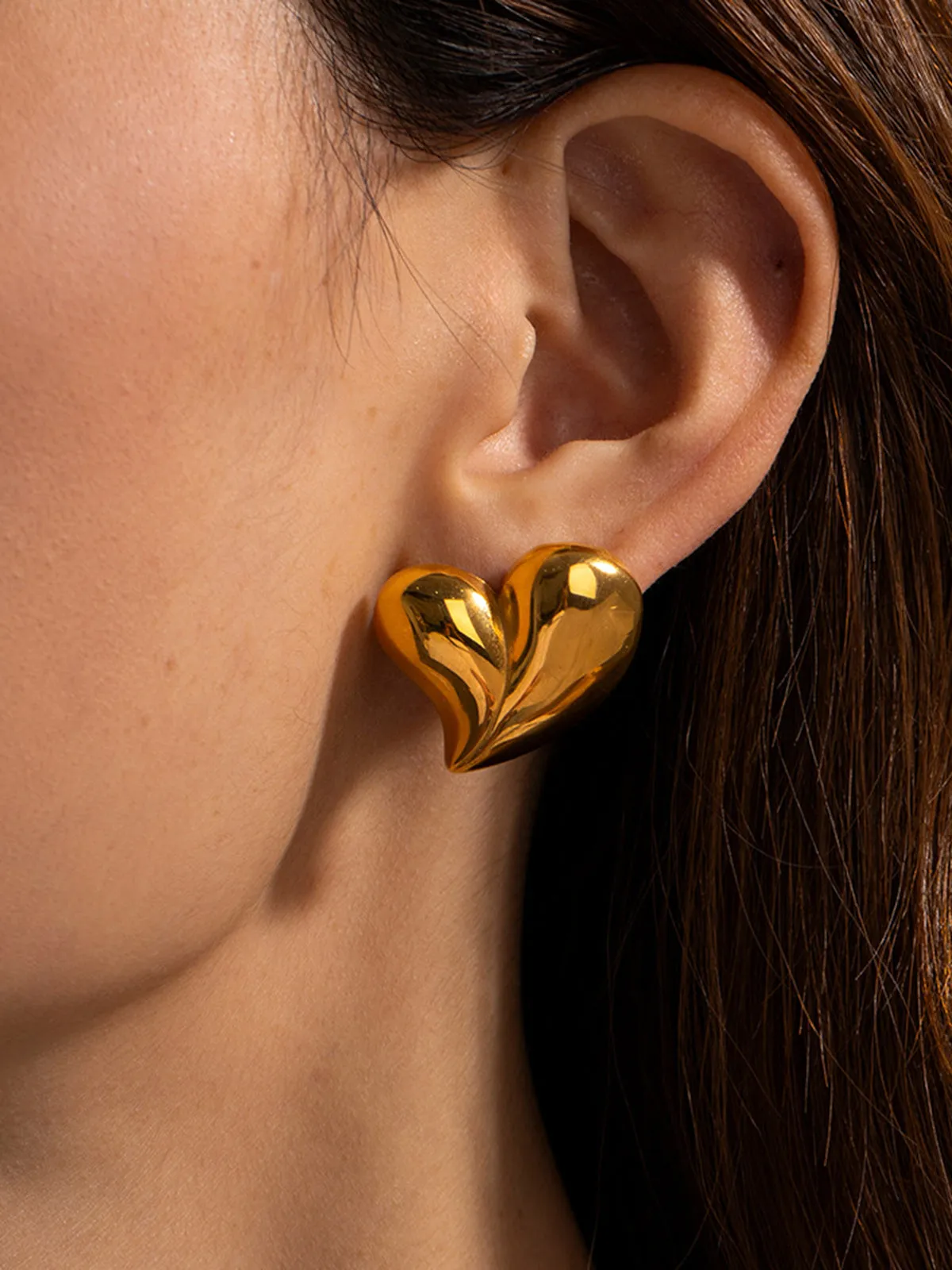 Oversize Heart Gold Earrings sold by COMMENSE