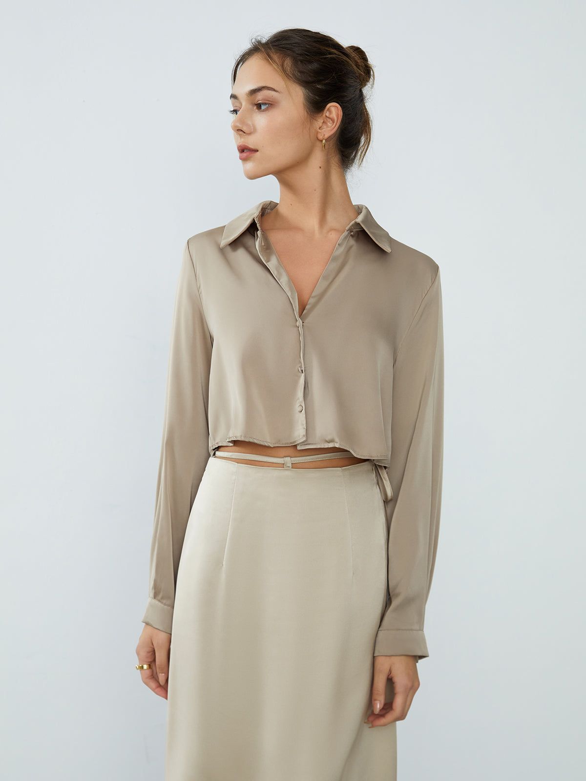 Satin Crop Shirt sold by COMMENSE product image thumbnail 4