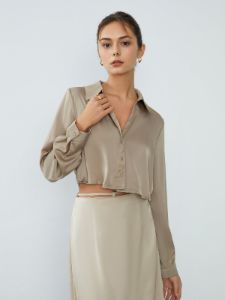 Satin Crop Shirt sold by COMMENSE