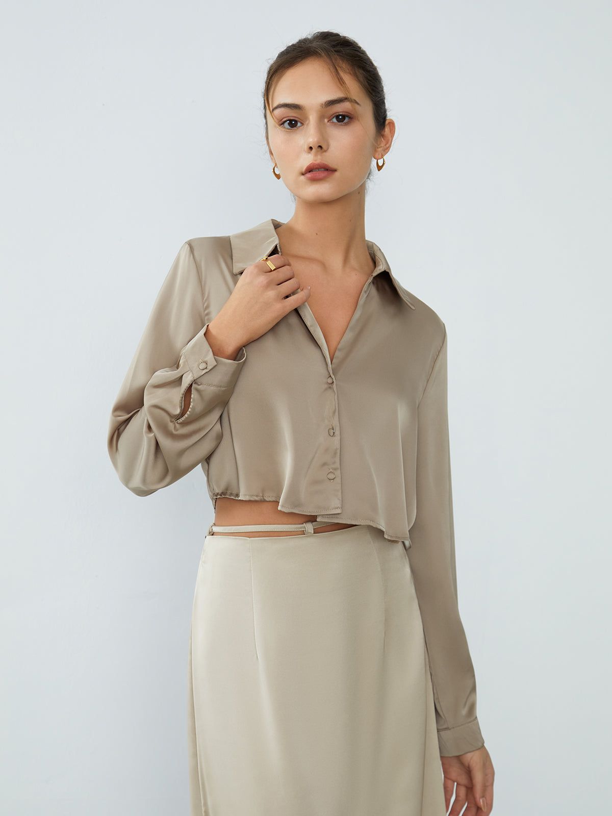 Satin Crop Shirt sold by COMMENSE