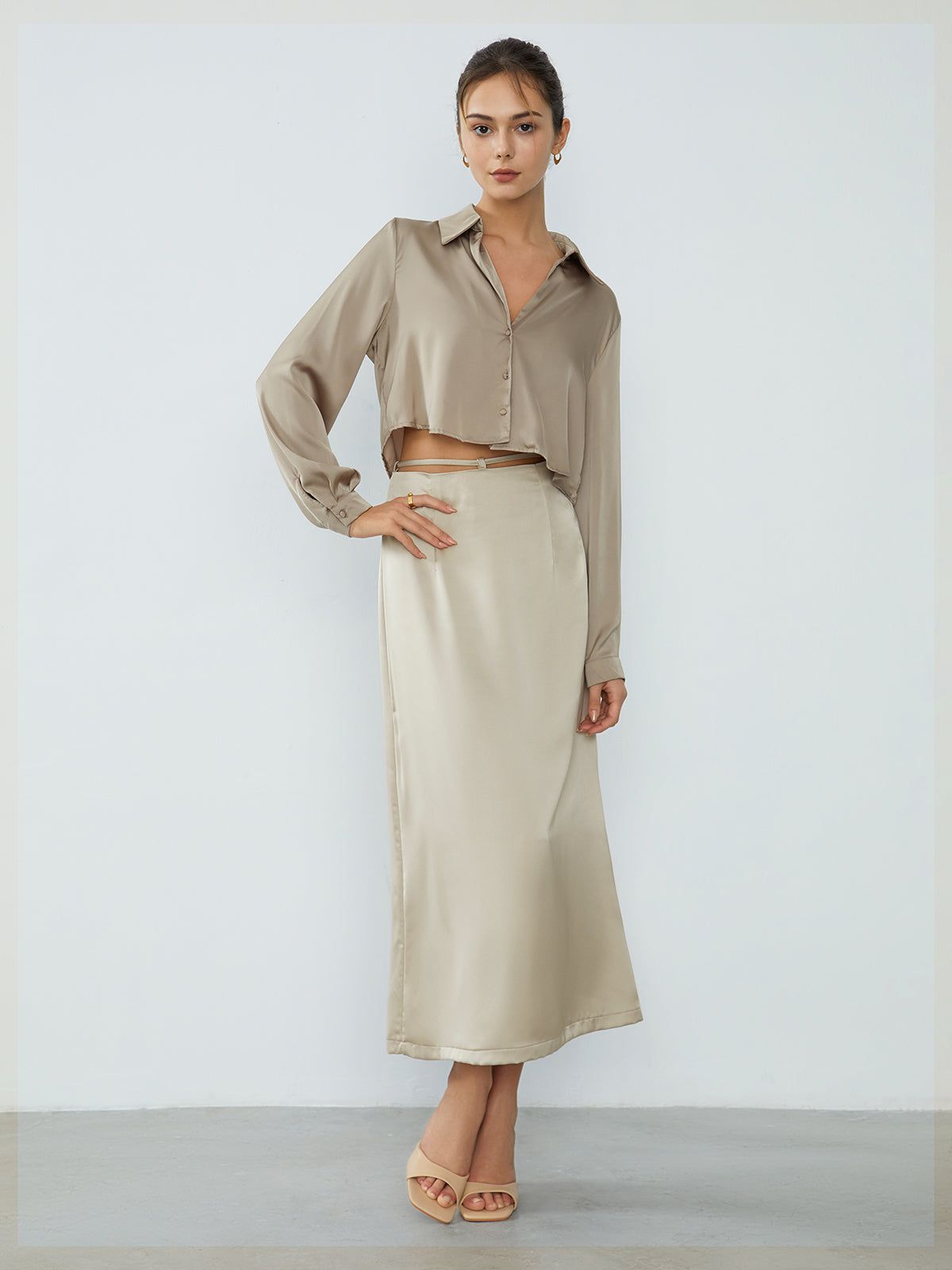 Satin Crop Shirt sold by COMMENSE product image thumbnail 5