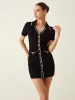 Contrast Binding Button Knit Short Dress sold by COMMENSE