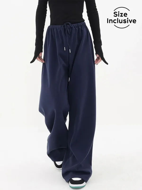 Navy Blue Drawstring Baggy Wide Leg Pants sold by COMMENSE
