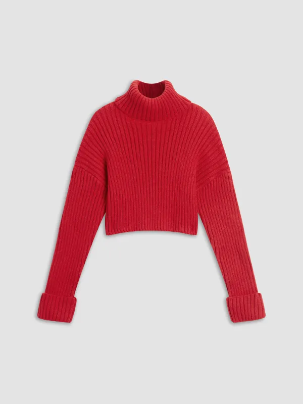 Mistletoe Rib Mock Neck Sweater made by COMMENSE