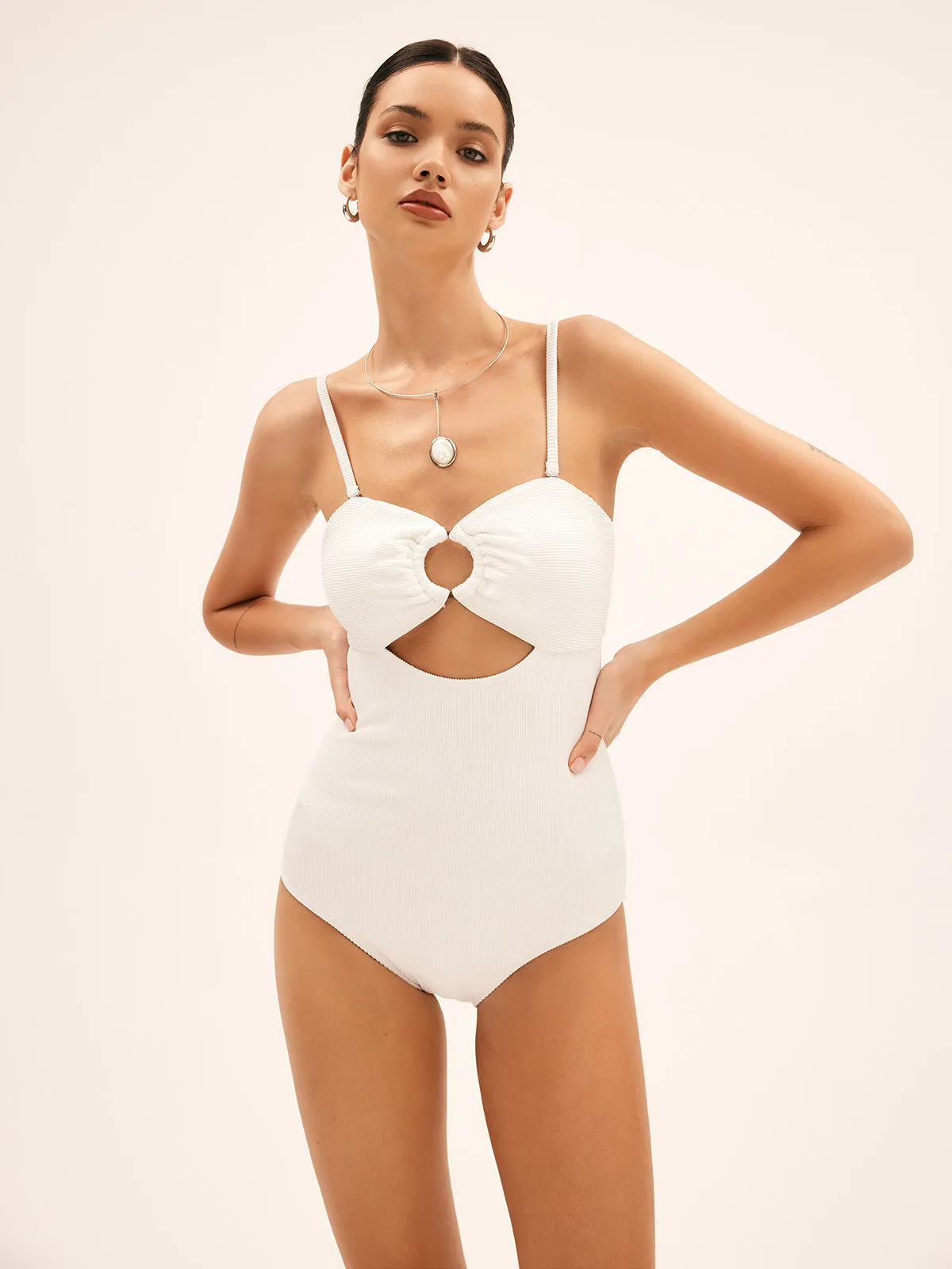 Pearl Cutout Knotted One Piece Swimsuit sold by COMMENSE
