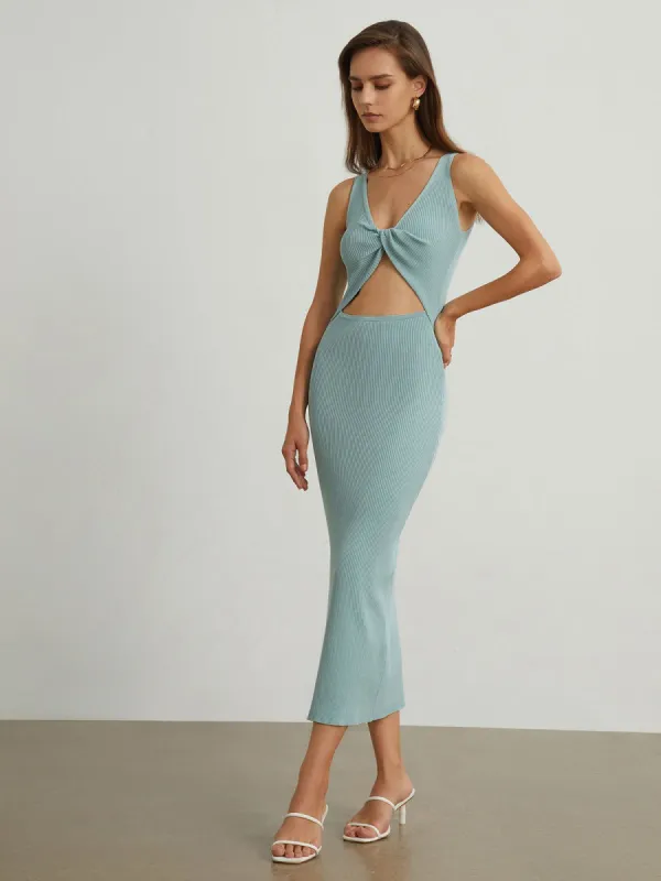 Twist Cutout Rib Long Dress sold by COMMENSE