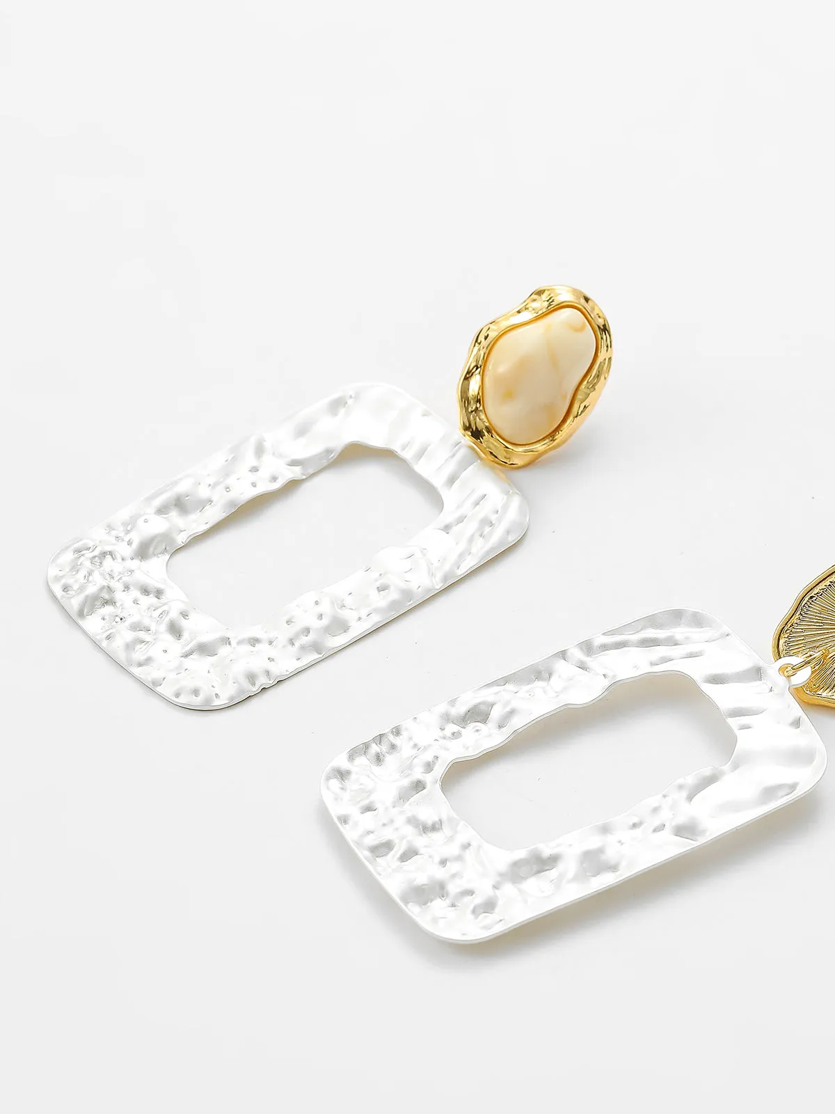 Gemstone Square Pleated Frame Drop Earrings sold by COMMENSE product image thumbnail 3