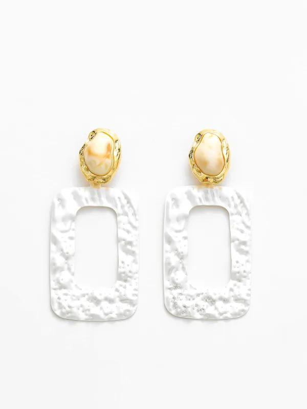Gemstone Square Pleated Frame Drop Earrings sold by COMMENSE