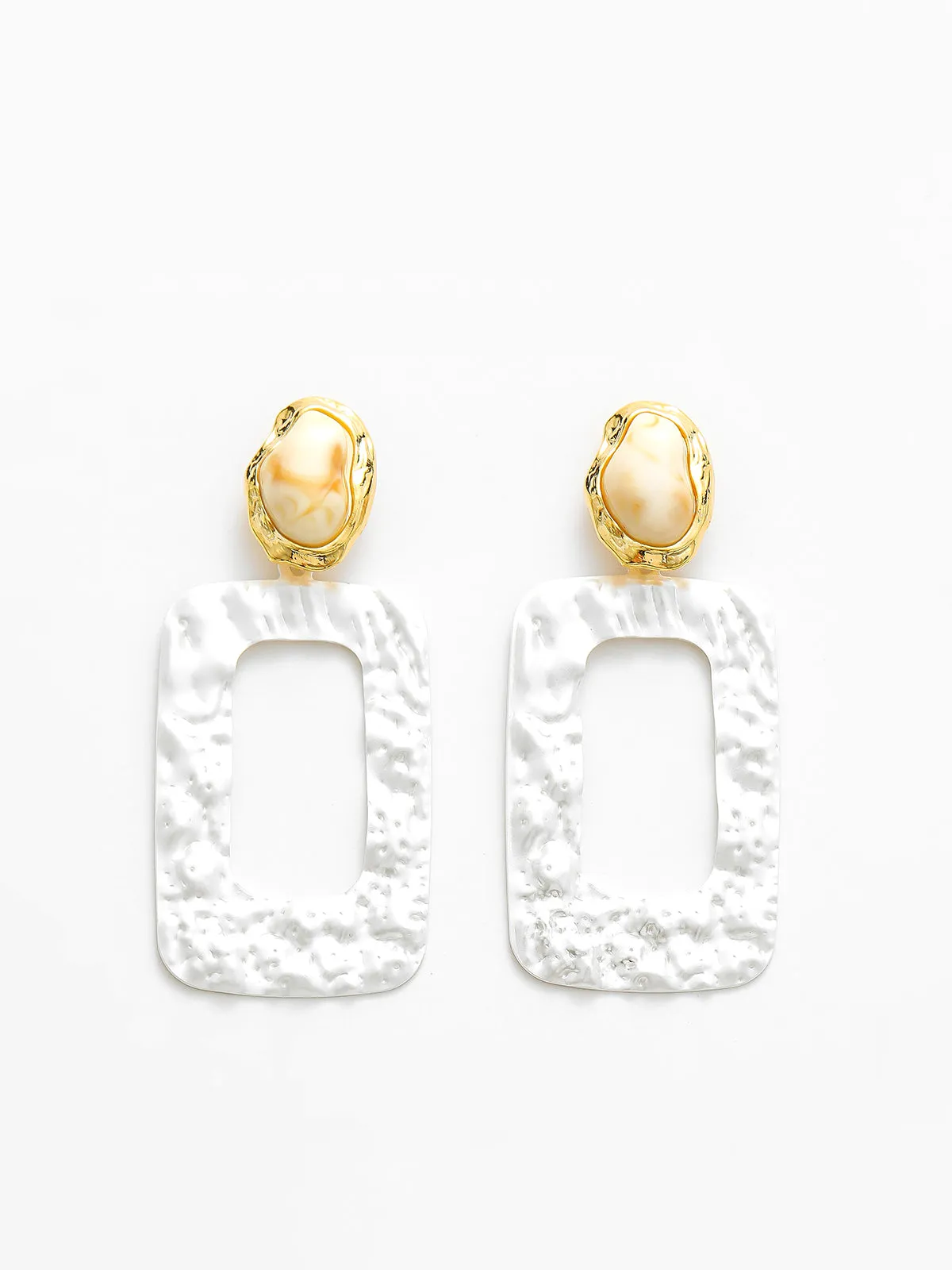Gemstone Square Pleated Frame Drop Earrings sold by COMMENSE