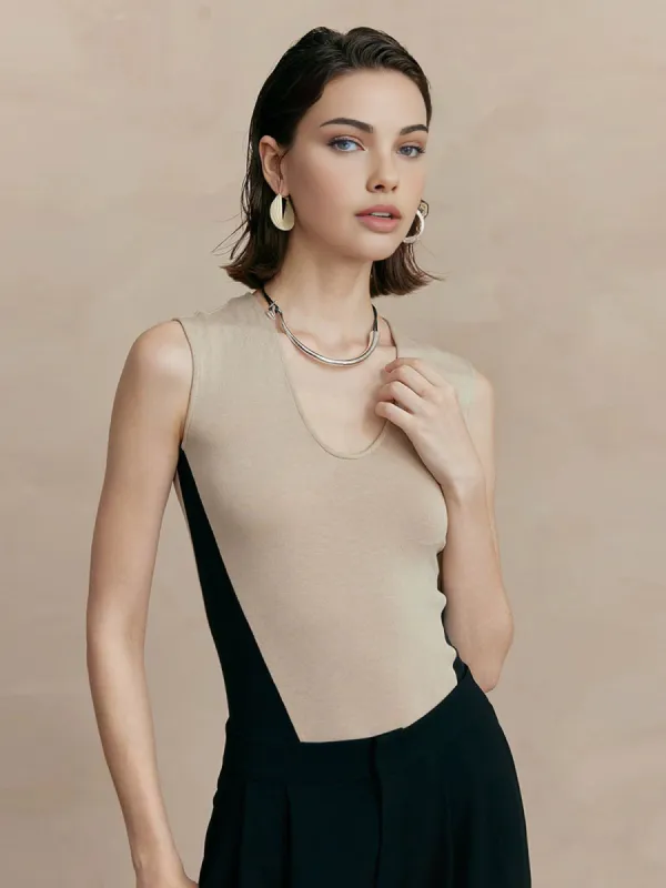 Elegant Sleeveless Colorblock Knit Top sold by COMMENSE