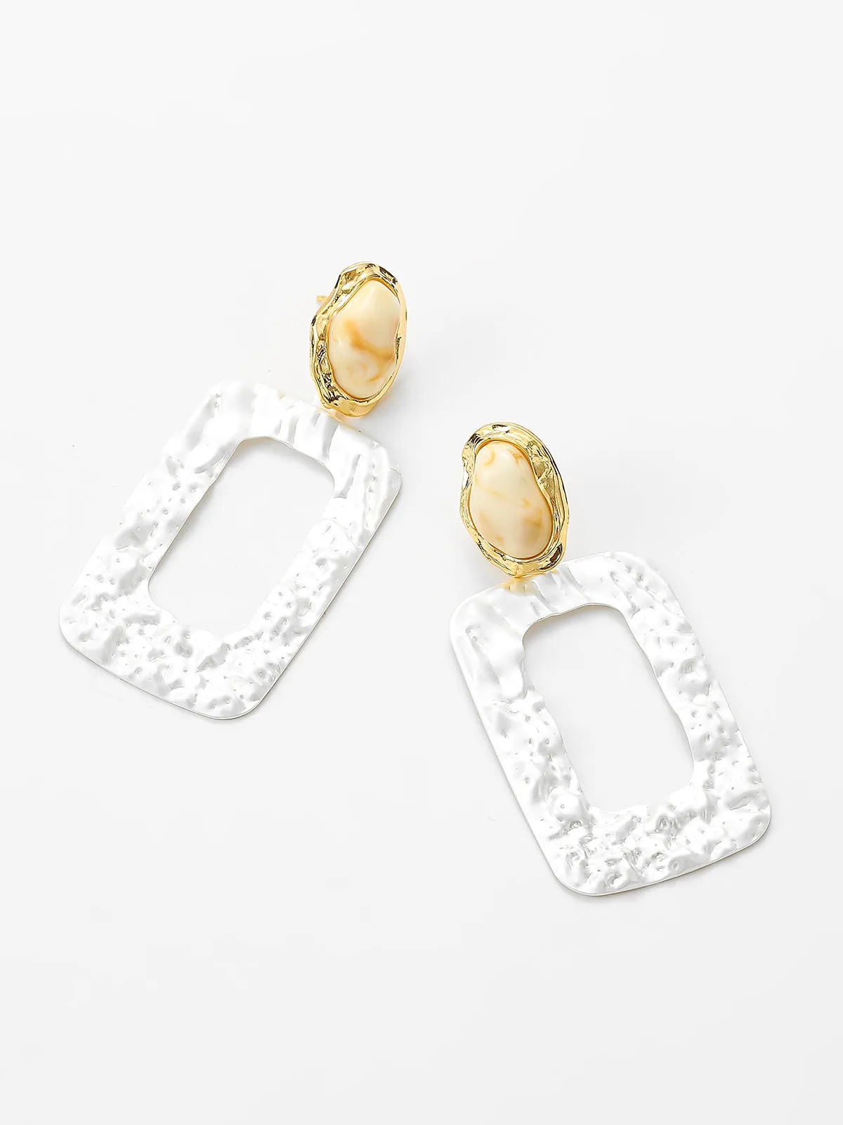 Gemstone Square Pleated Frame Drop Earrings sold by COMMENSE product image thumbnail 2