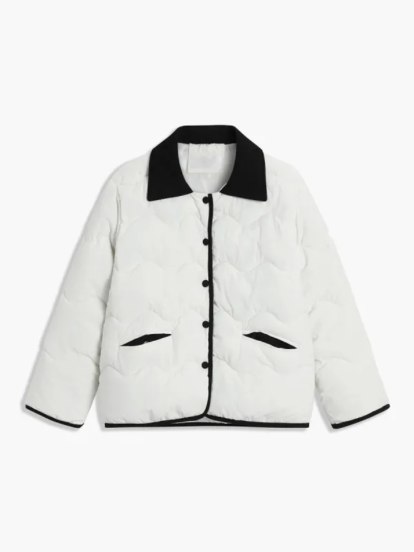 Contrast Trim Quilted Puffer Coat sold by COMMENSE