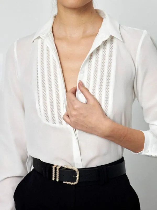 Collared Patchwork Button Shirt sold by COMMENSE