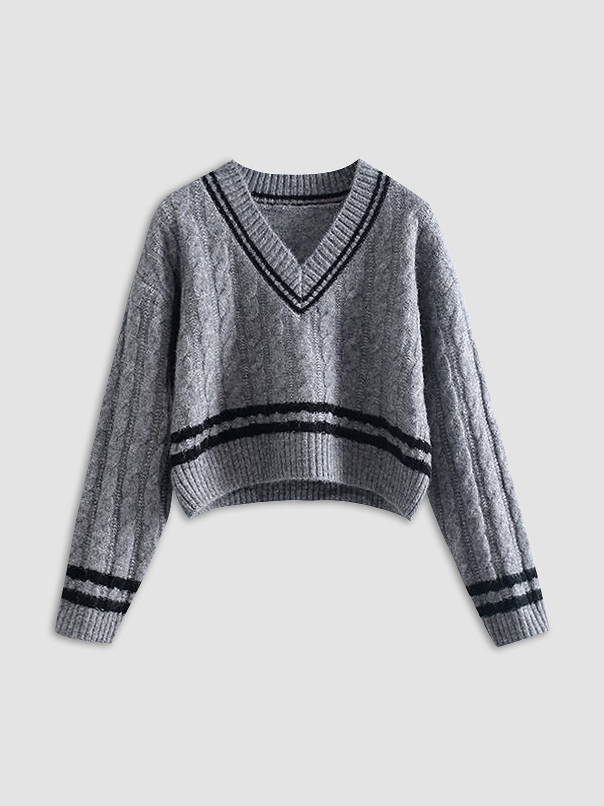 Contrast V Neck Sweater sold by COMMENSE