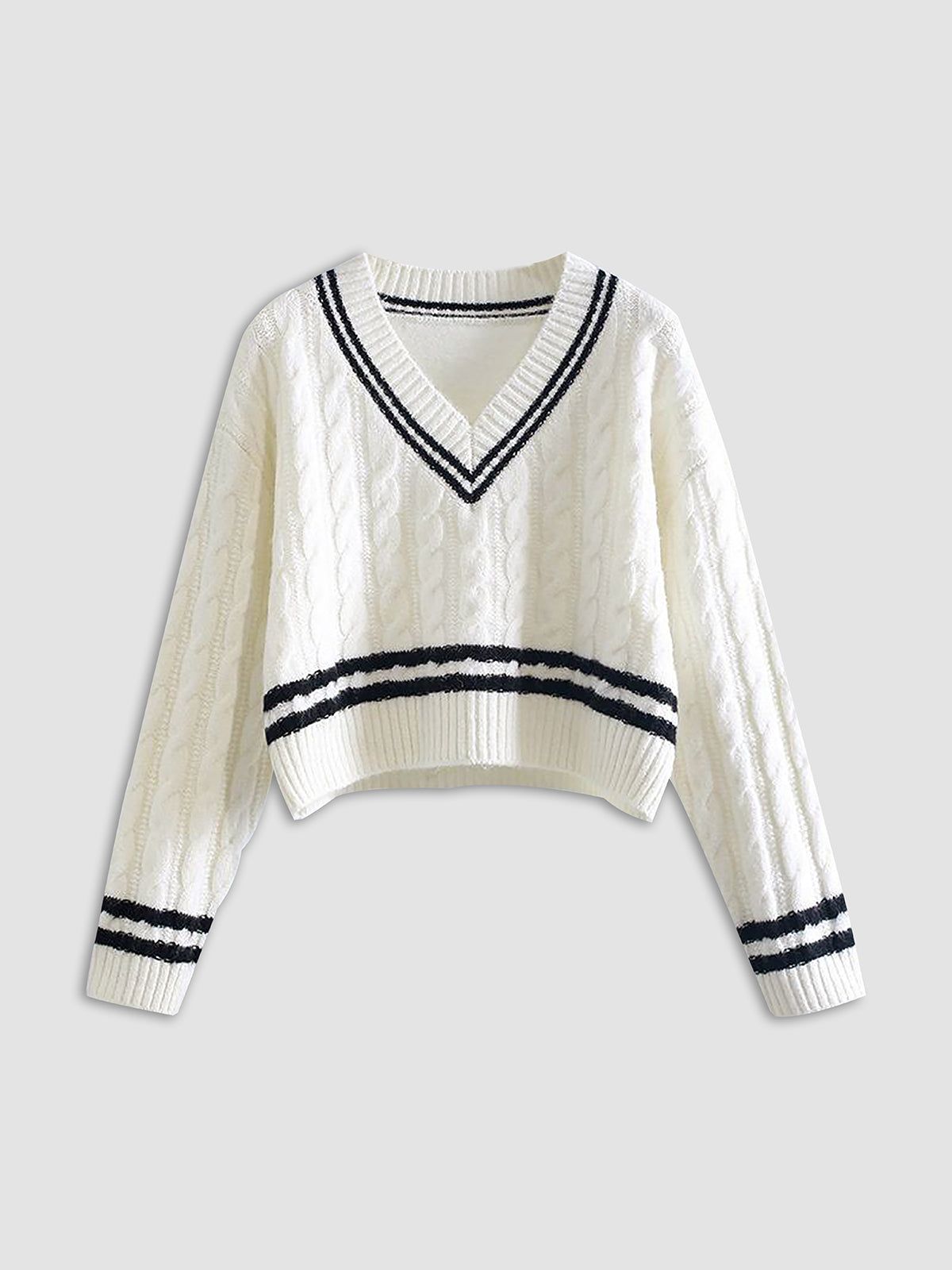 Contrast V Neck Sweater sold by COMMENSE product image thumbnail 2