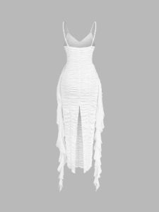 Rosette Ruffle Ruched Long Dress sold by COMMENSE