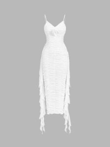Rosette Ruffle Ruched Long Dress sold by COMMENSE