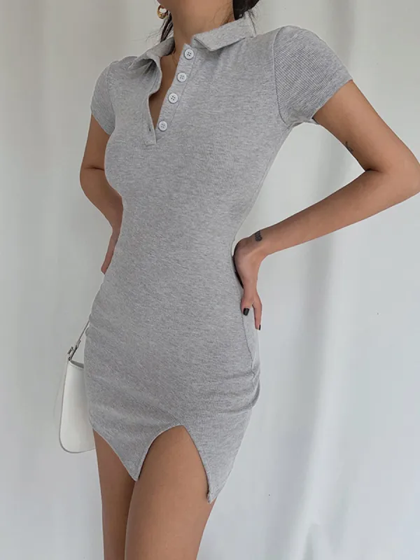 Button Up Collared Short Dress sold by COMMENSE