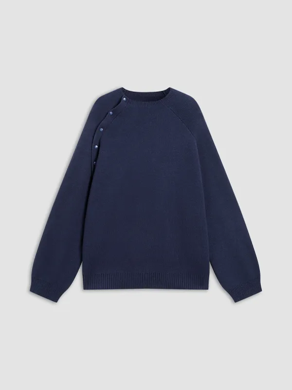 Side Buttons Decor Sweater sold by COMMENSE