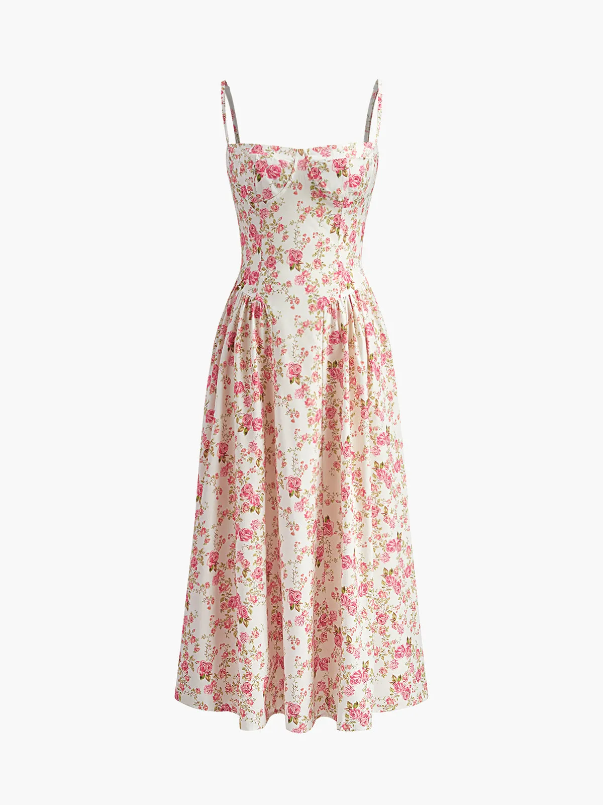 Square Neck Zipper Floral Dress sold by COMMENSE