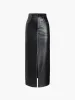 Faux Leather Double Pockets Maxi Skirt sold by COMMENSE