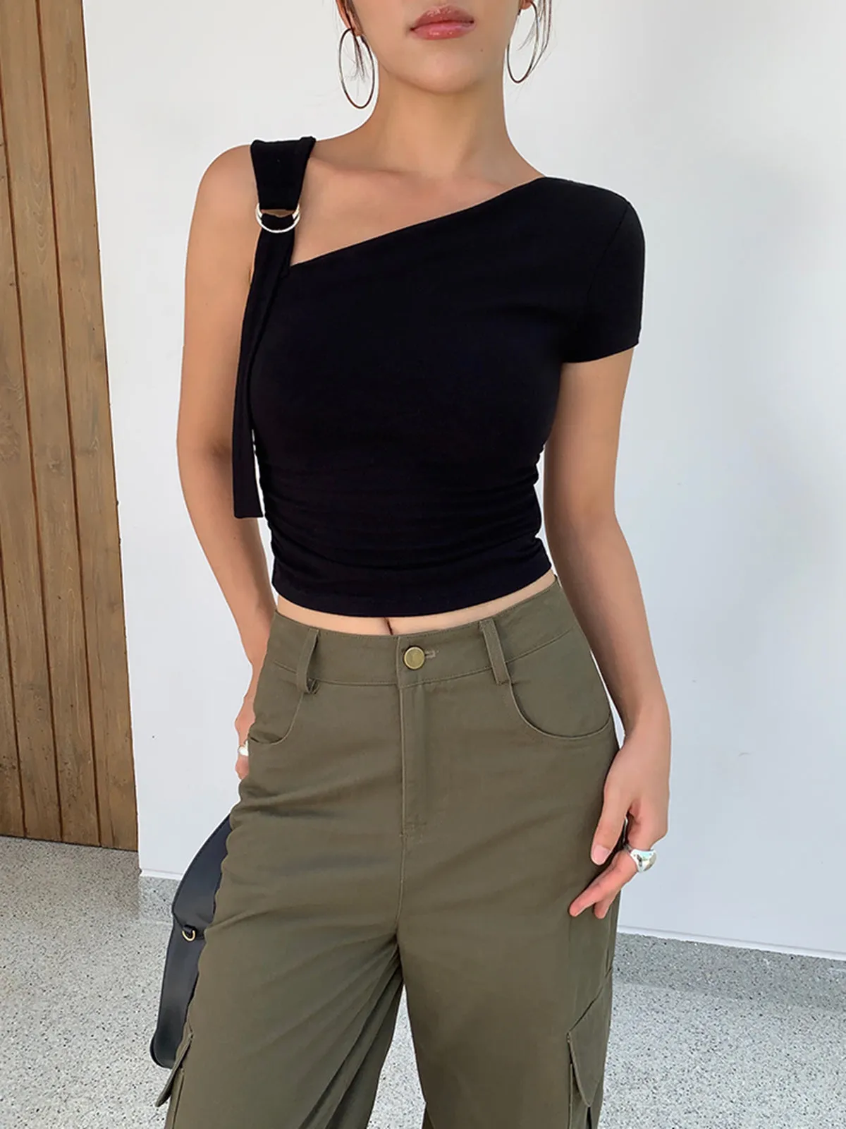 Asymmetrical One Shoulder Off Top sold by COMMENSE