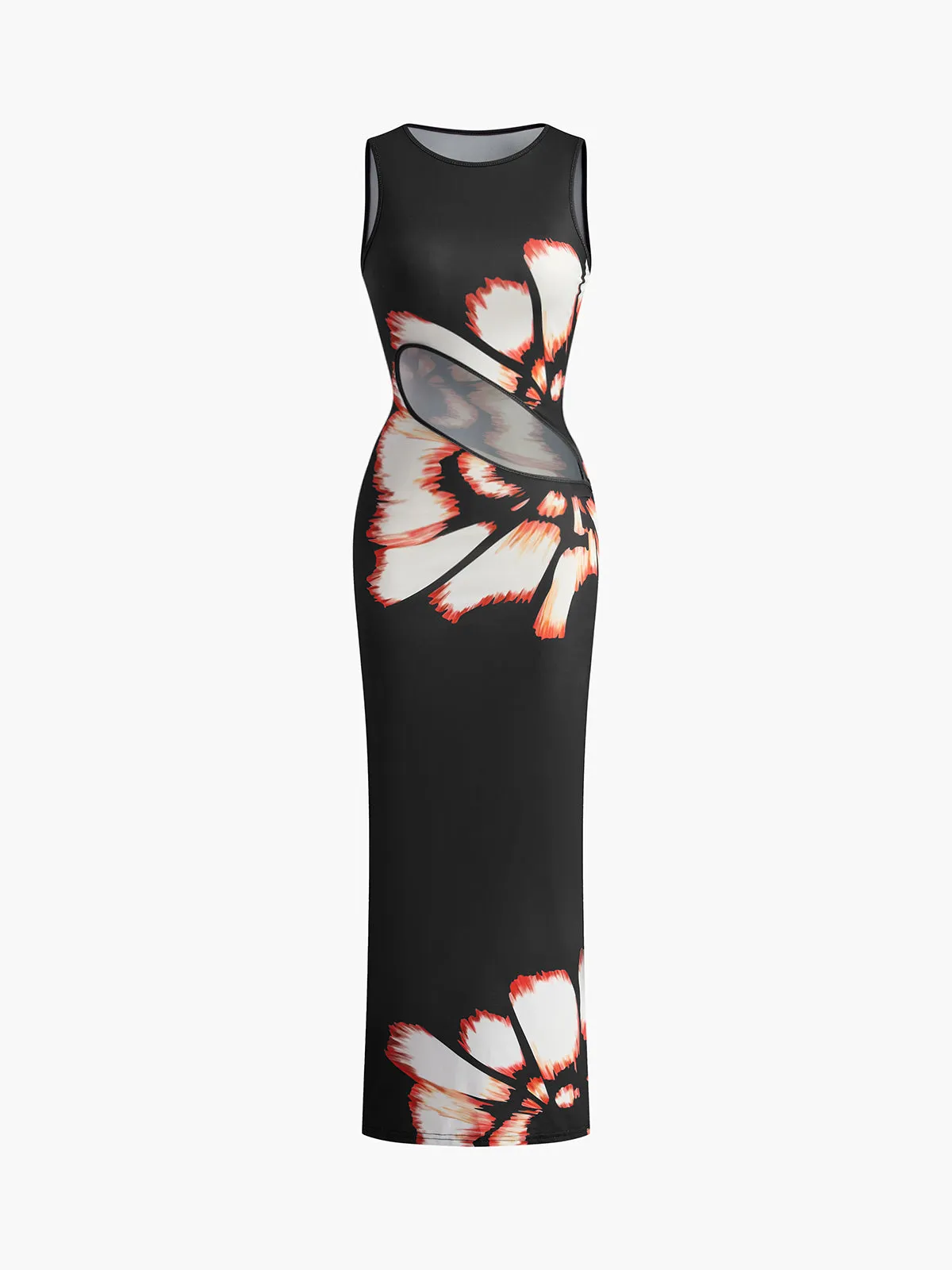 Floral Print Cutout Split Long Dress sold by COMMENSE