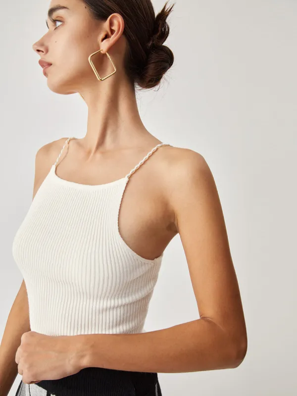 Pearl Strap Rib Cami Top sold by COMMENSE