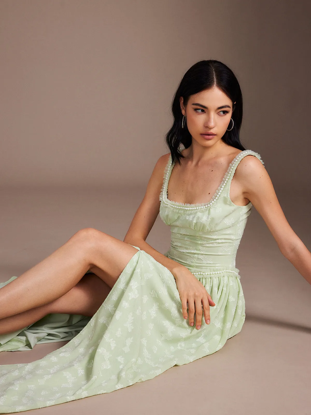 Chiffon Bead Trim Paneled Split Dress sold by COMMENSE product image thumbnail 5