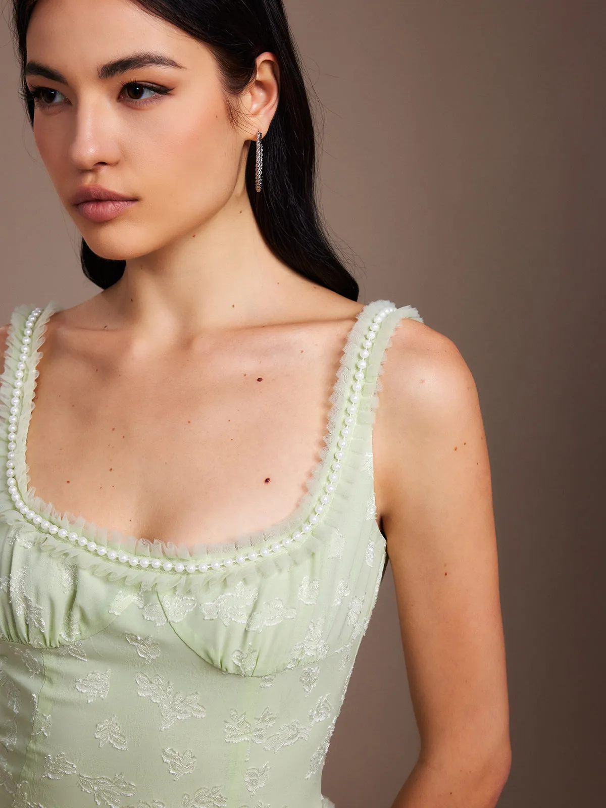 Chiffon Bead Trim Paneled Split Dress sold by COMMENSE product image thumbnail 2