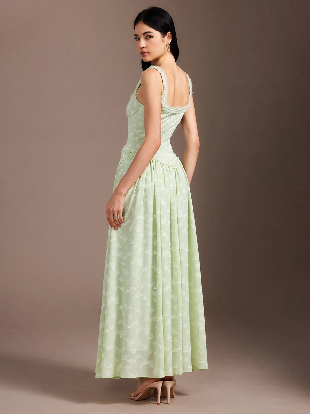 Chiffon Bead Trim Paneled Split Dress sold by COMMENSE product image thumbnail 3