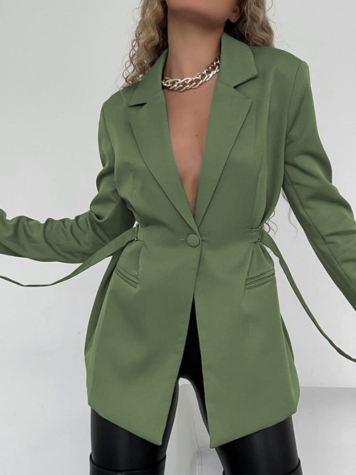 Mind My Business Tied Blazer sold by COMMENSE