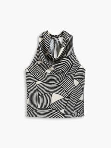 Criss Cross Stripe Cowl Neck Satin Tank Top sold by COMMENSE