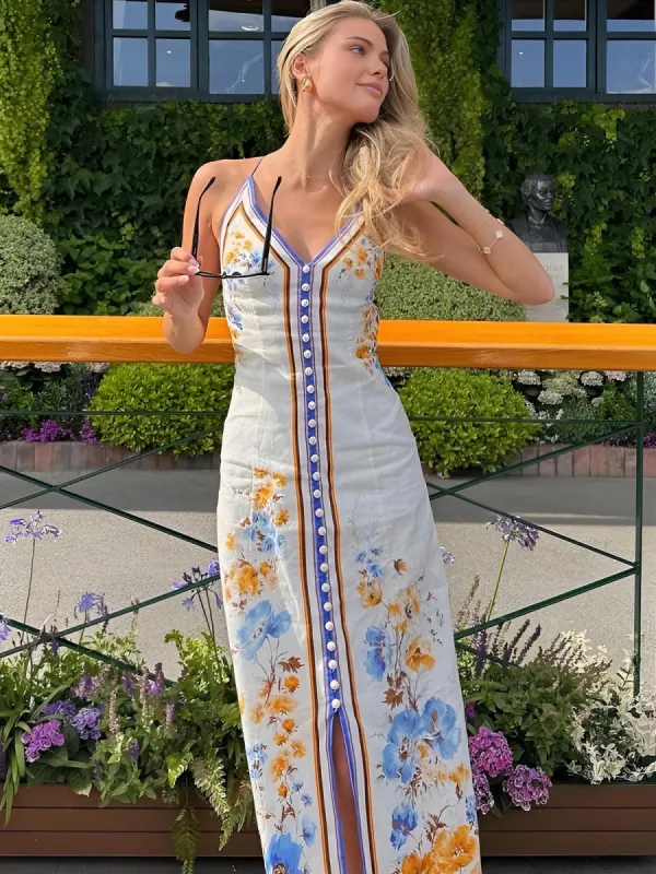 Casual Floral Printed Halter Long Dress sold by COMMENSE