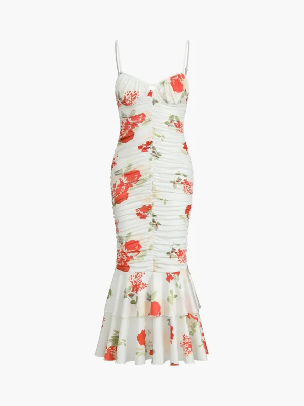 Floral Print Pleated Midi Dress sold by COMMENSE