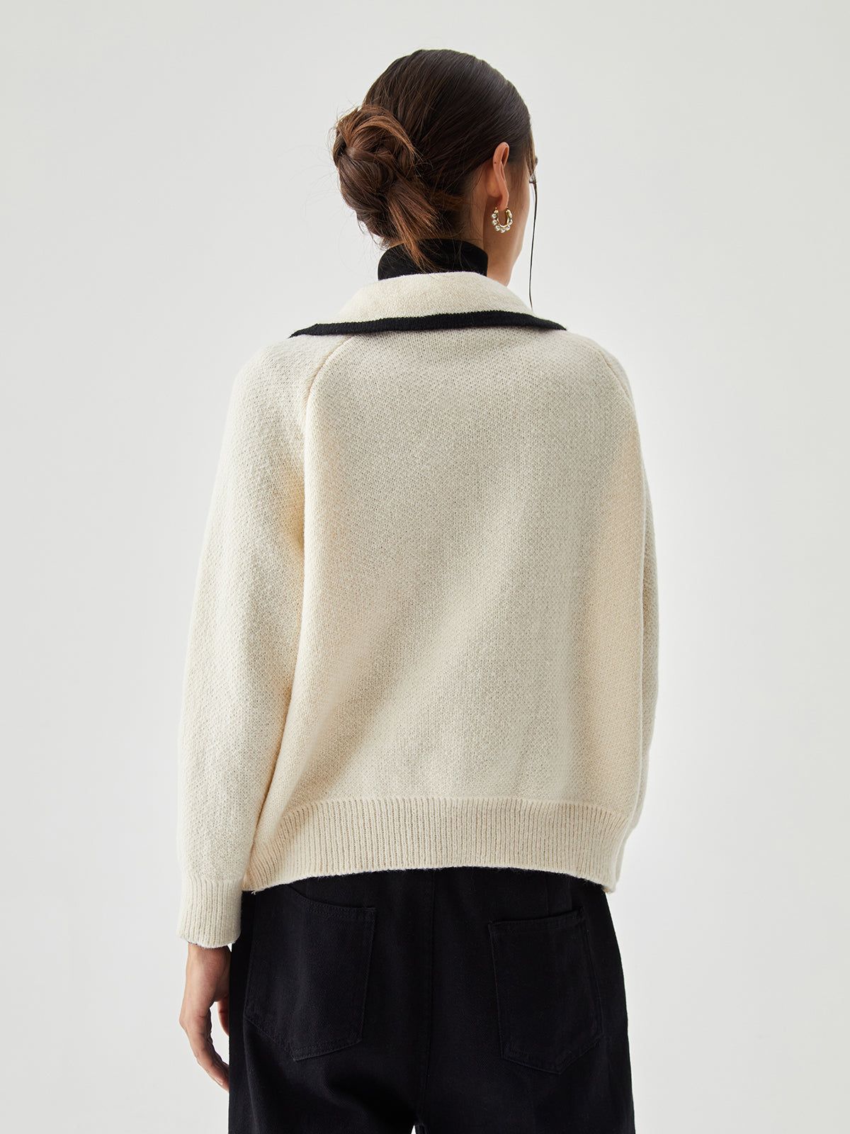 Collared Zippered Contrast Trim Pocket Cardigan sold by COMMENSE product image thumbnail 5