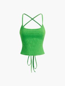 Textured Criss Cross Tied Crop Top sold by COMMENSE