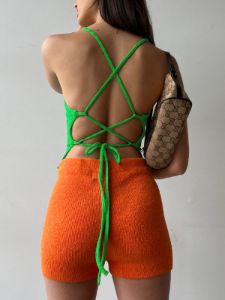 Textured Criss Cross Tied Crop Top sold by COMMENSE