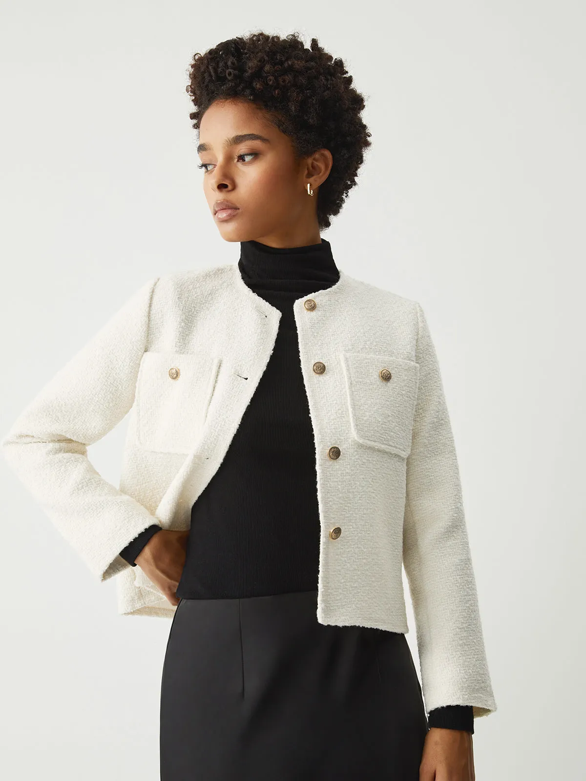 Vintage Tweed Crop Blazer sold by COMMENSE product image thumbnail 4