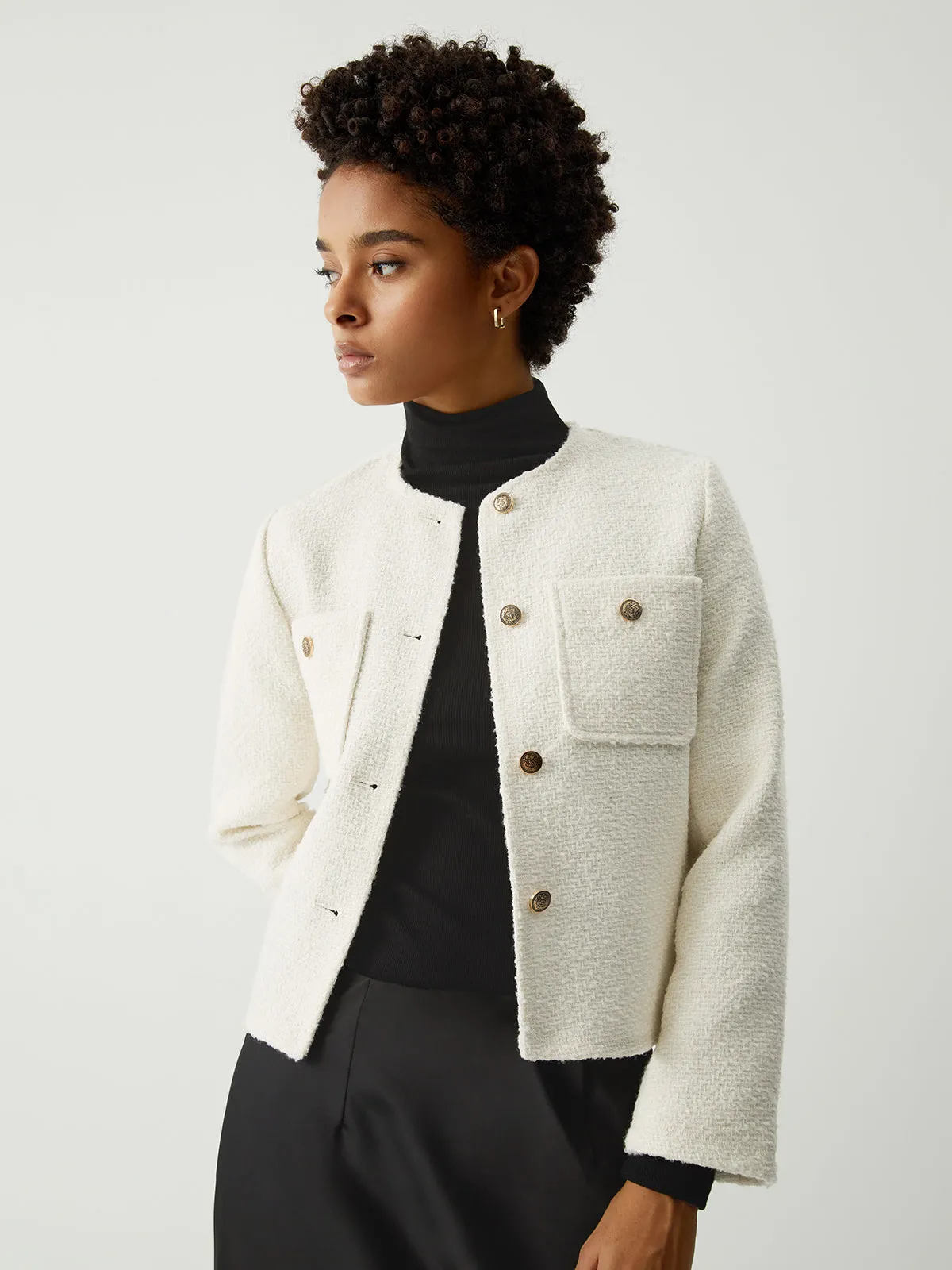 Vintage Tweed Crop Blazer sold by COMMENSE