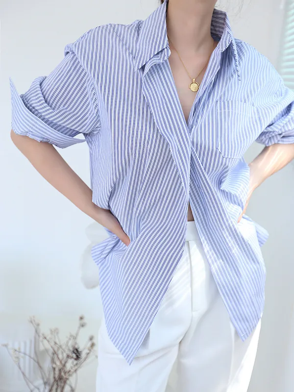 Oversized Pinstripe Button Down Shirt sold by COMMENSE