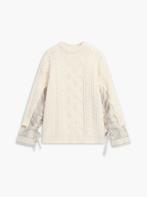 Knit Cable Patchwork Sweater sold by COMMENSE