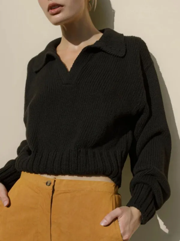 Basic Utility Collared Knit Top sold by COMMENSE