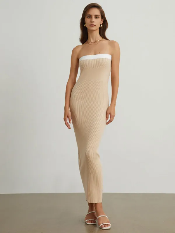Contrast Trim Knit Tube Long Dress sold by COMMENSE