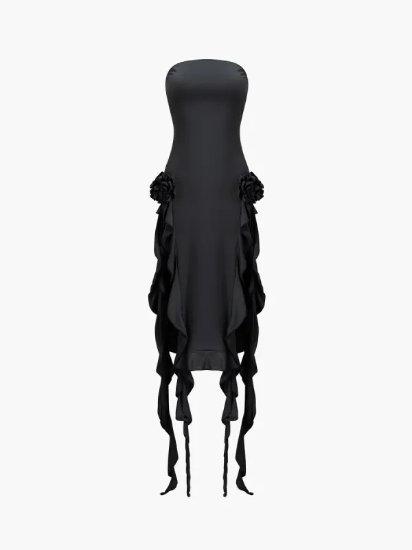 Rosette Ruffle Tube Midi Dress sold by COMMENSE