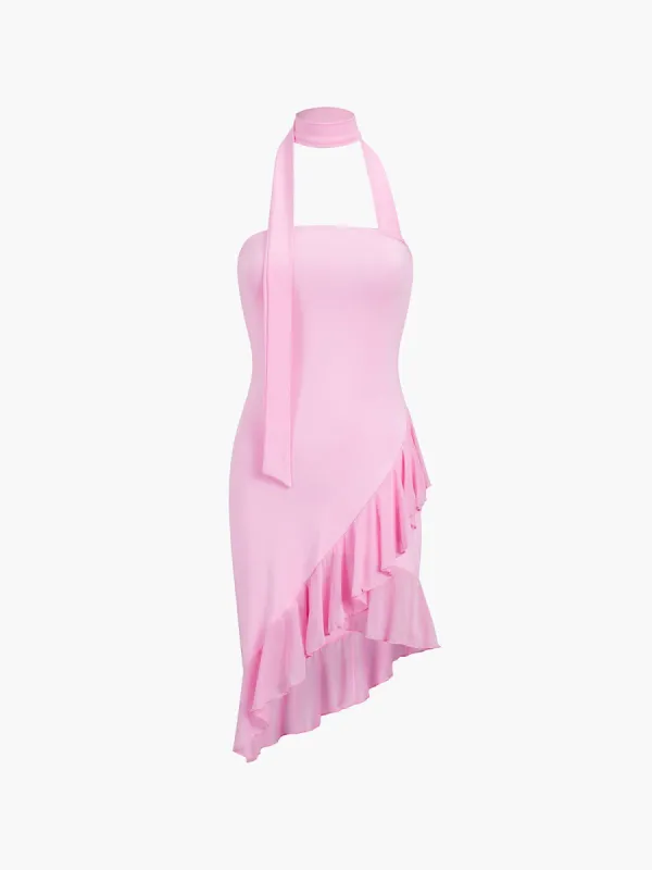 Oblique Ruffle Short Dress made by COMMENSE