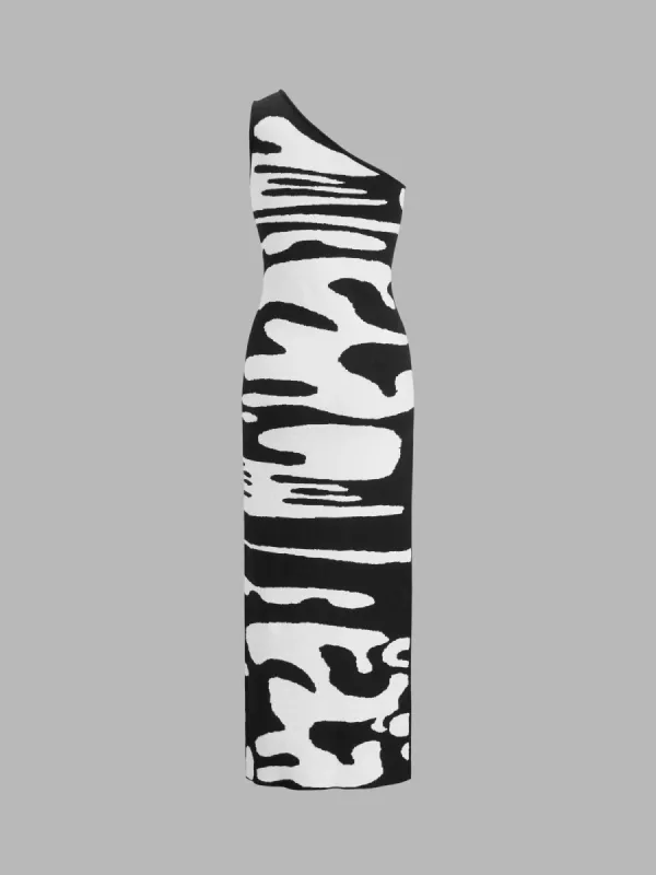 Zebra Print One Strap Midi Dress sold by COMMENSE
